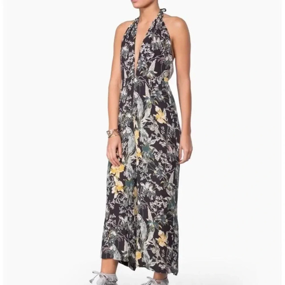 Free People Black and green floral jumpsuit with open back - Picture 3 of 6